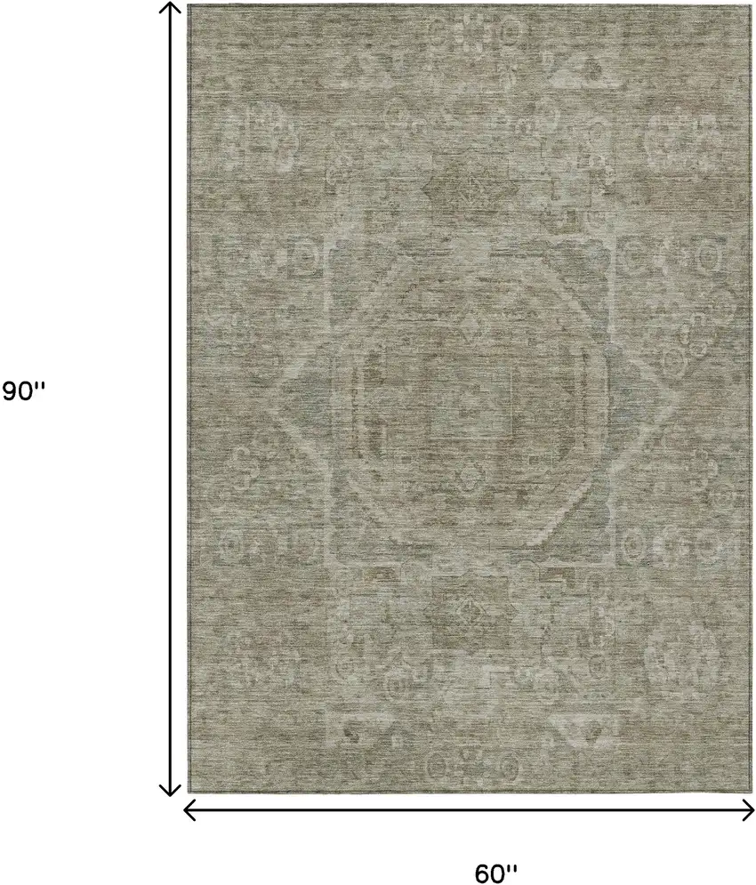 Gray And Silver Medallion Washable Indoor Outdoor Area Rug Photo 9