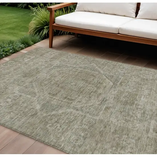 Gray And Silver Medallion Washable Indoor Outdoor Area Rug Photo 2
