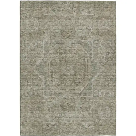 Gray And Silver Medallion Washable Indoor Outdoor Area Rug Photo 1