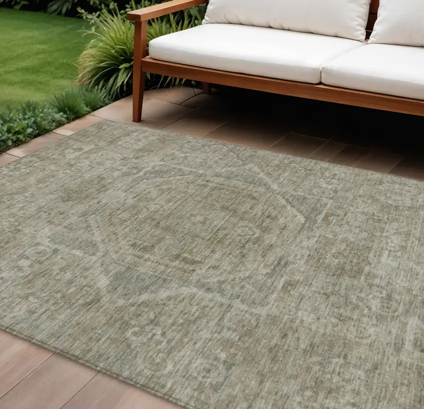 Gray And Silver Medallion Washable Indoor Outdoor Area Rug Photo 2