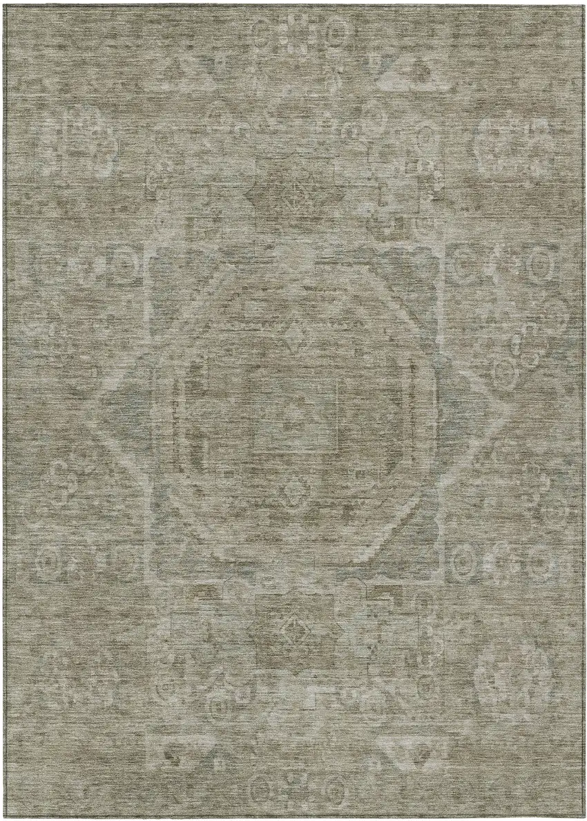 Gray And Silver Medallion Washable Indoor Outdoor Area Rug Photo 1