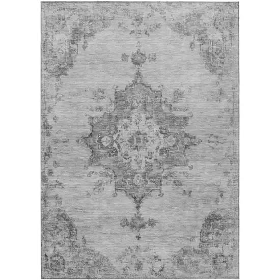 Gray And Silver Medallion Washable Indoor Outdoor Area Rug Photo 2
