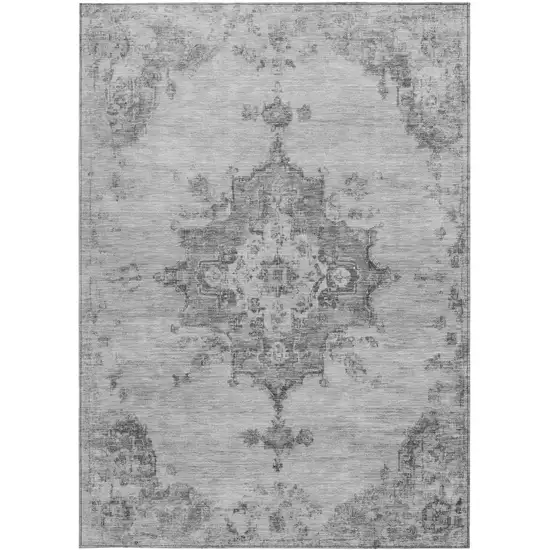 Gray And Silver Medallion Washable Indoor Outdoor Area Rug Photo 4