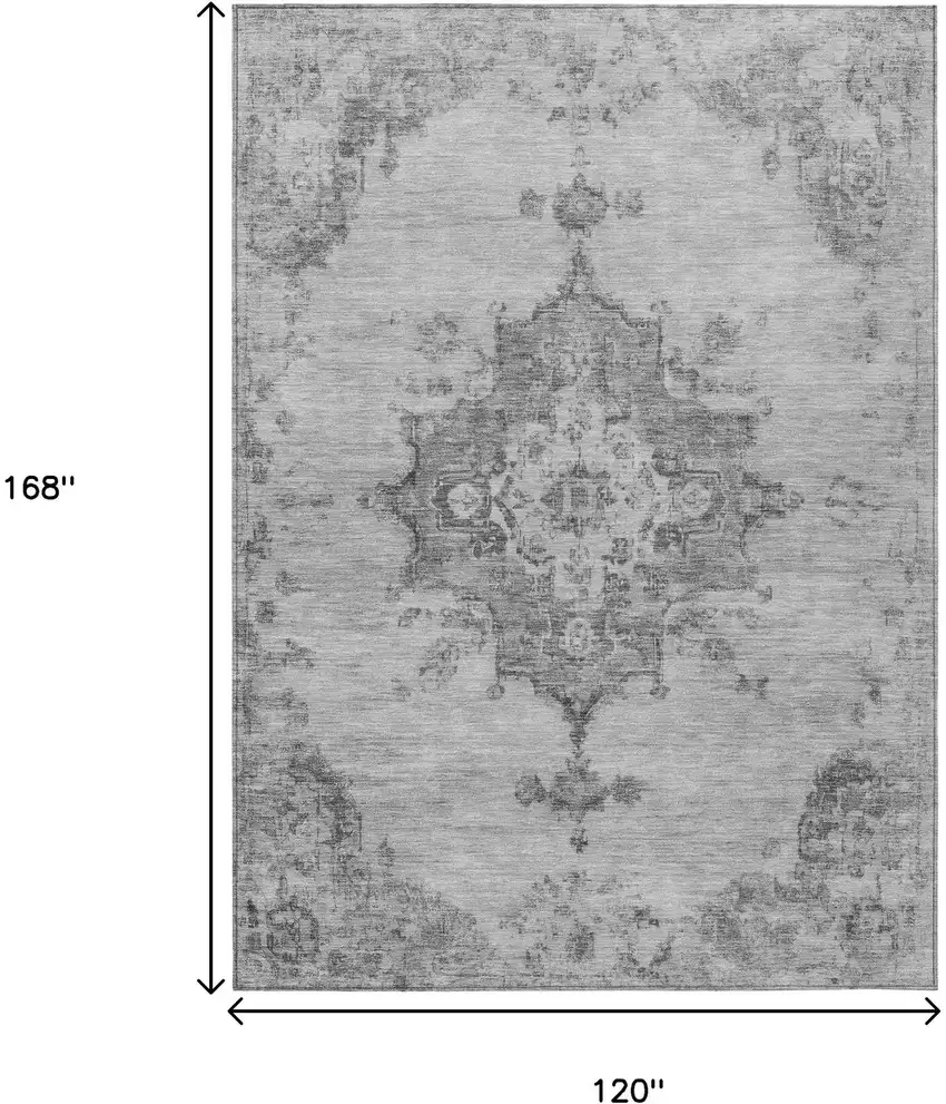 Gray And Silver Medallion Washable Indoor Outdoor Area Rug Photo 3