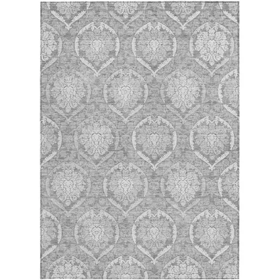 Gray And Silver Medallion Washable Indoor Outdoor Area Rug Photo 7