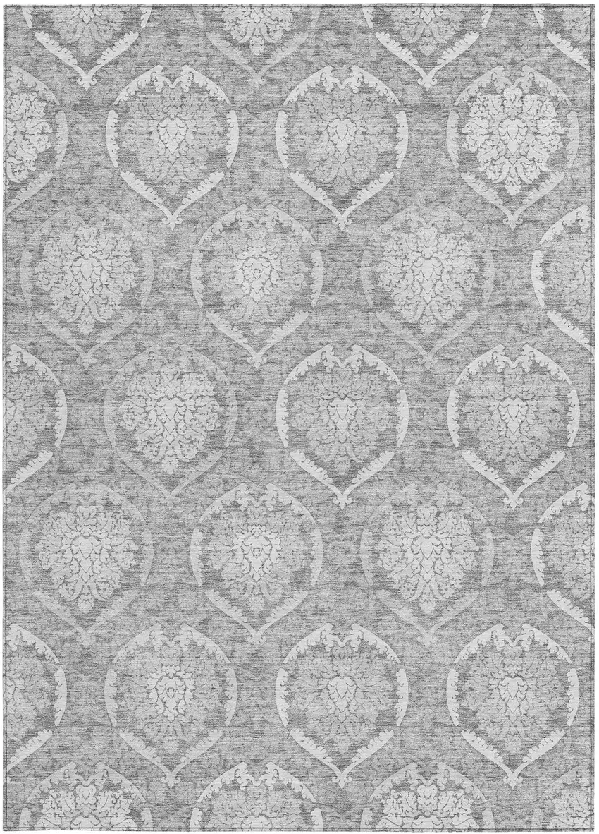 Gray And Silver Medallion Washable Indoor Outdoor Area Rug Photo 6