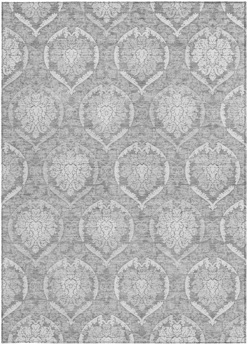 Gray And Silver Medallion Washable Indoor Outdoor Area Rug Photo 6