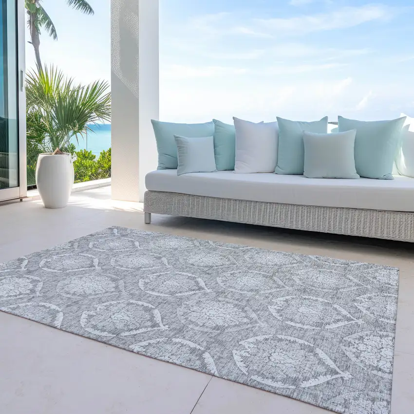 Gray And Silver Medallion Washable Indoor Outdoor Area Rug Photo 7