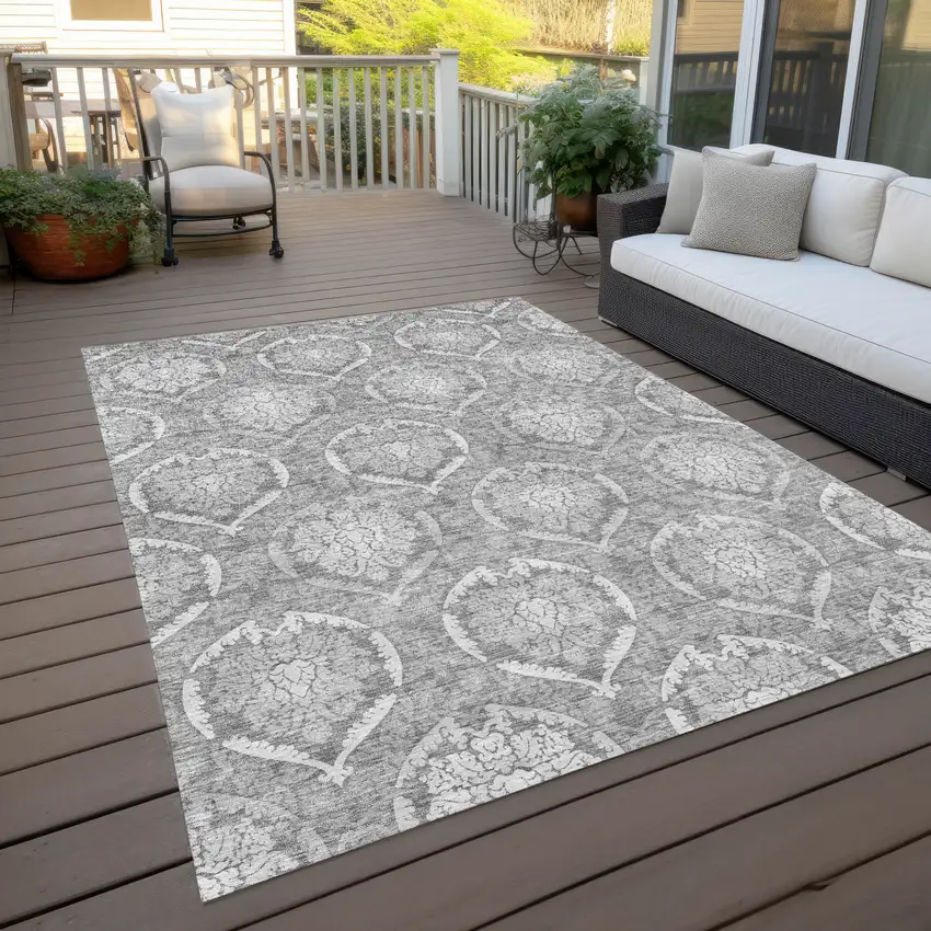 Gray And Silver Medallion Washable Indoor Outdoor Area Rug Photo 9