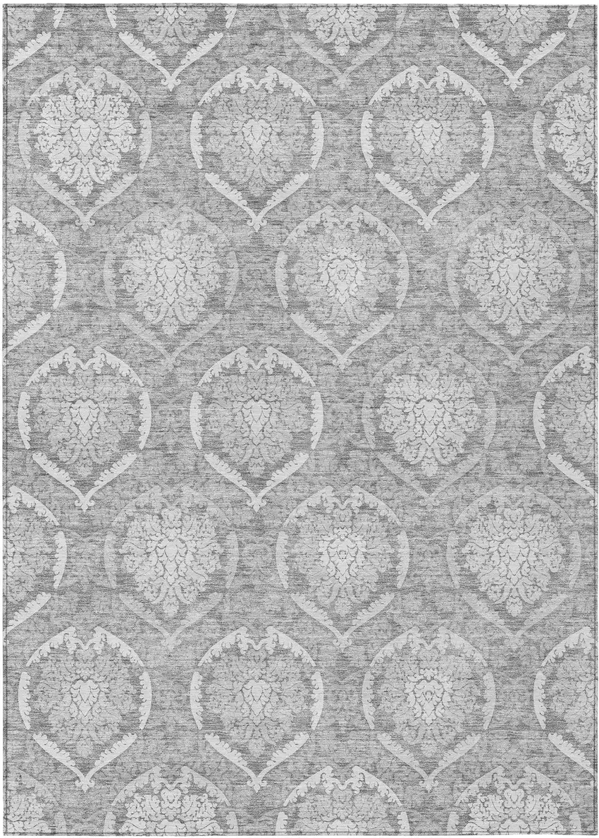 Gray And Silver Medallion Washable Indoor Outdoor Area Rug Photo 2