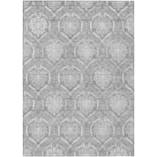 Gray And Silver Medallion Washable Indoor Outdoor Area Rug Photo 2