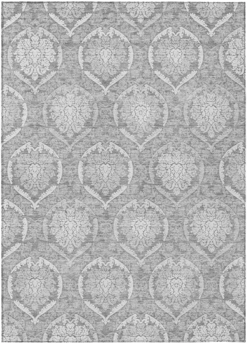 Gray And Silver Medallion Washable Indoor Outdoor Area Rug Photo 2