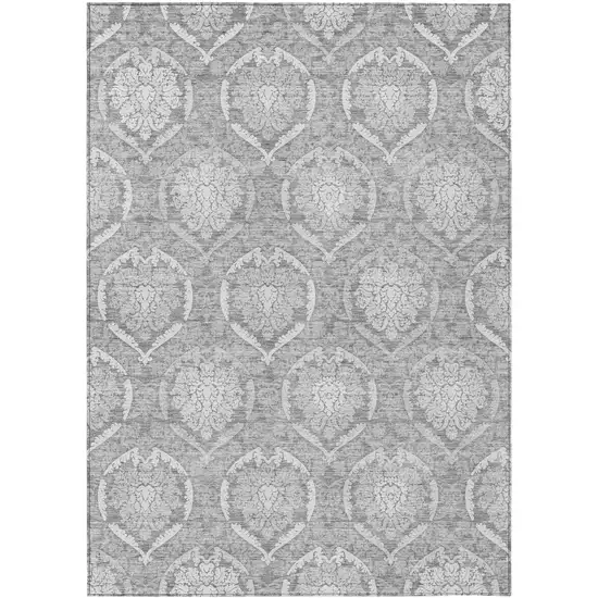 Gray And Silver Medallion Washable Indoor Outdoor Area Rug Photo 2