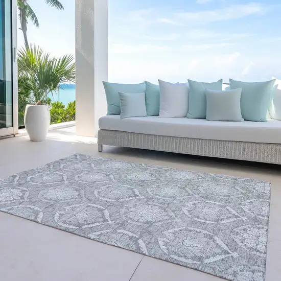 Gray And Silver Medallion Washable Indoor Outdoor Area Rug Photo 8
