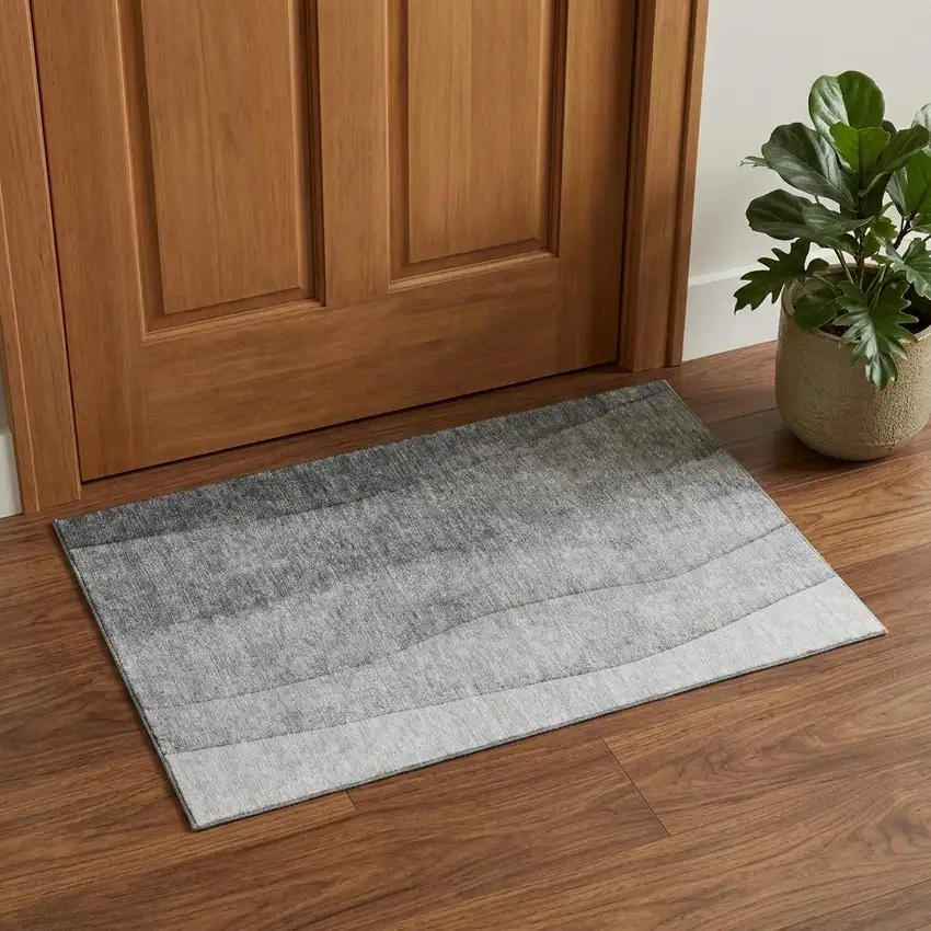 Gray And Silver Ombre Washable Area Rug With UV Protection Photo 1