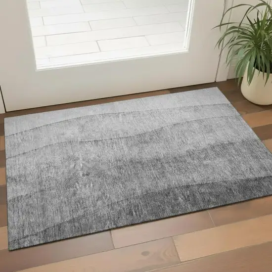 Gray And Silver Ombre Washable Area Rug With UV Protection Photo 1