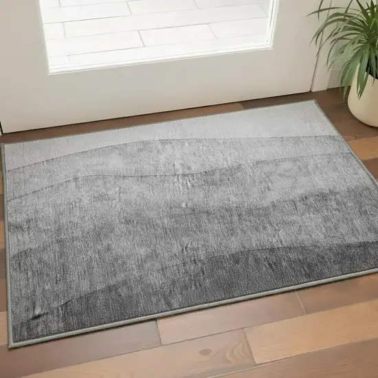 Gray And Silver Ombre Washable Area Rug With UV Protection Photo 2