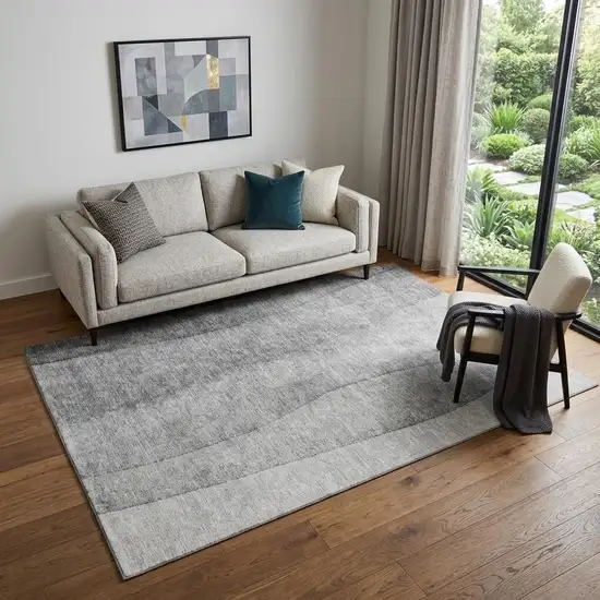 Gray And Silver Ombre Washable Area Rug With UV Protection Photo 1