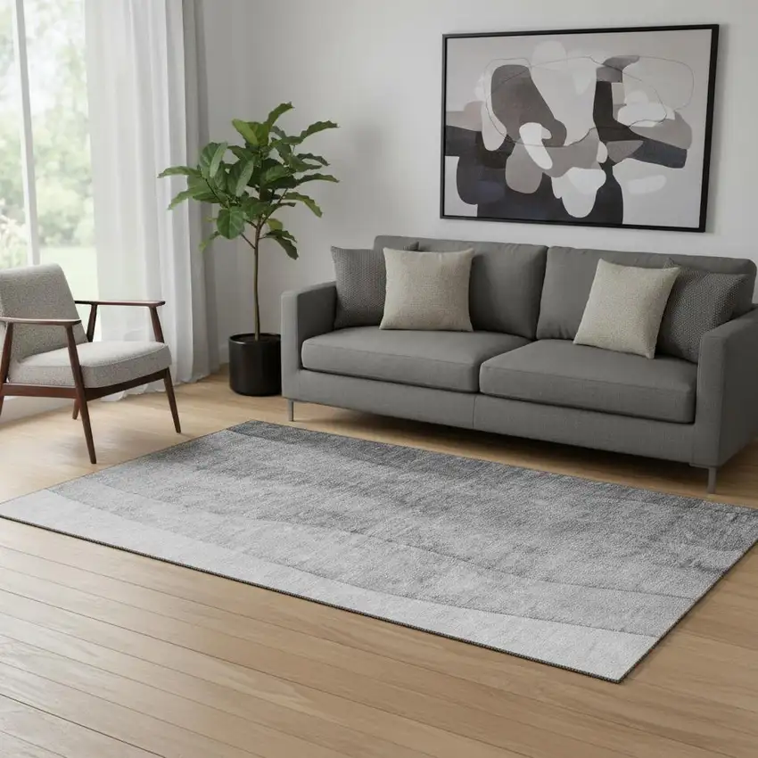 Gray And Silver Ombre Washable Area Rug With UV Protection Photo 1