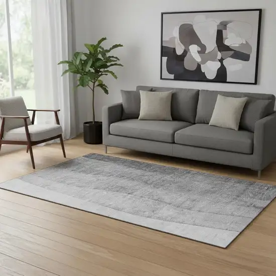 Gray And Silver Ombre Washable Area Rug With UV Protection Photo 1