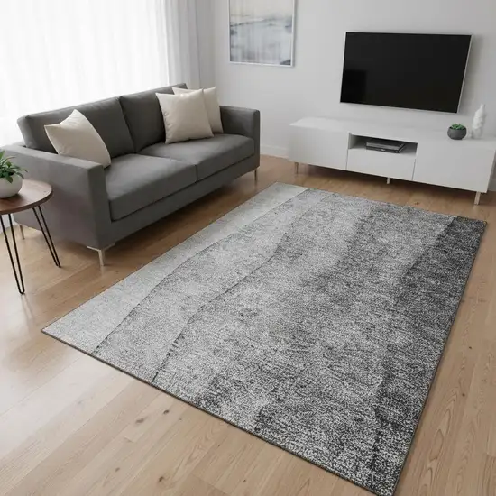 Gray And Silver Ombre Washable Area Rug With UV Protection Photo 3