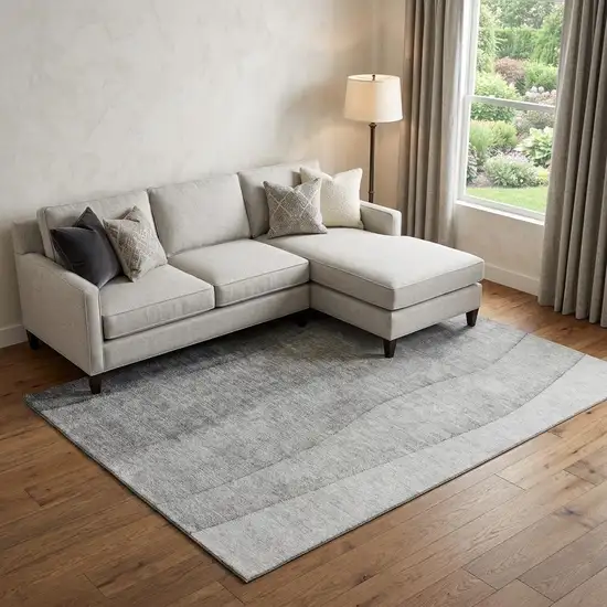 Gray And Silver Ombre Washable Area Rug With UV Protection Photo 1