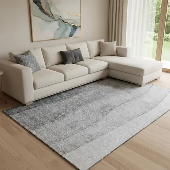 Gray And Silver Ombre Washable Area Rug With UV Protection Photo 1