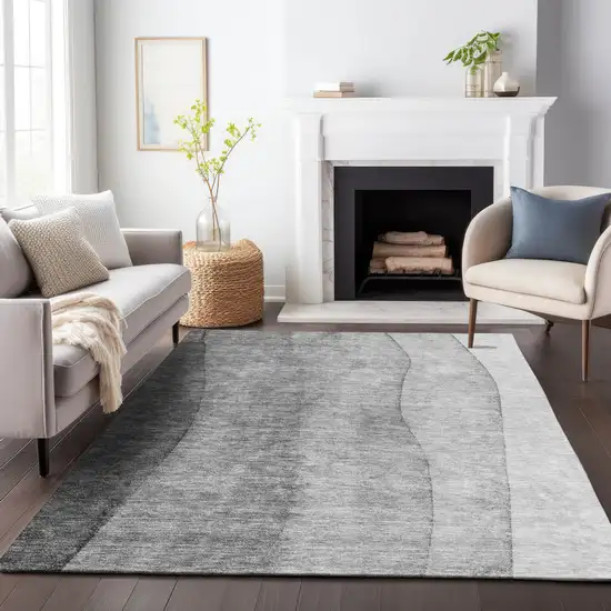 Gray And Silver Ombre Washable Area Rug With UV Protection Photo 6