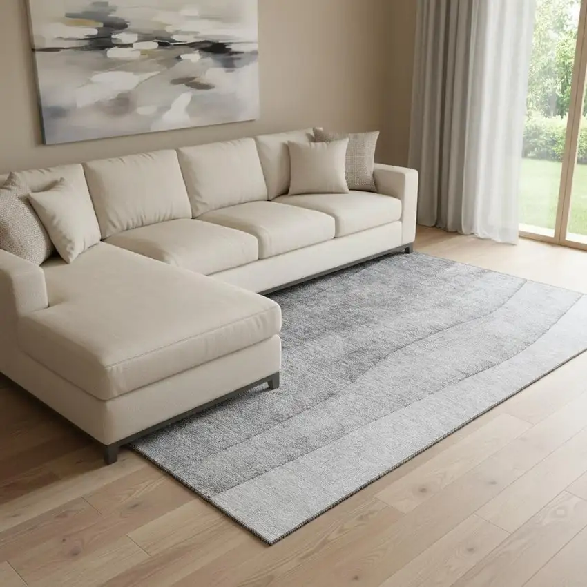 Gray And Silver Ombre Washable Area Rug With UV Protection Photo 1