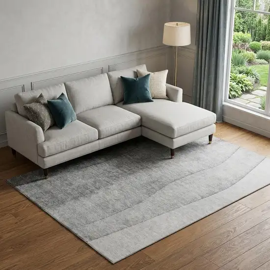 Gray And Silver Ombre Washable Area Rug With UV Protection Photo 1