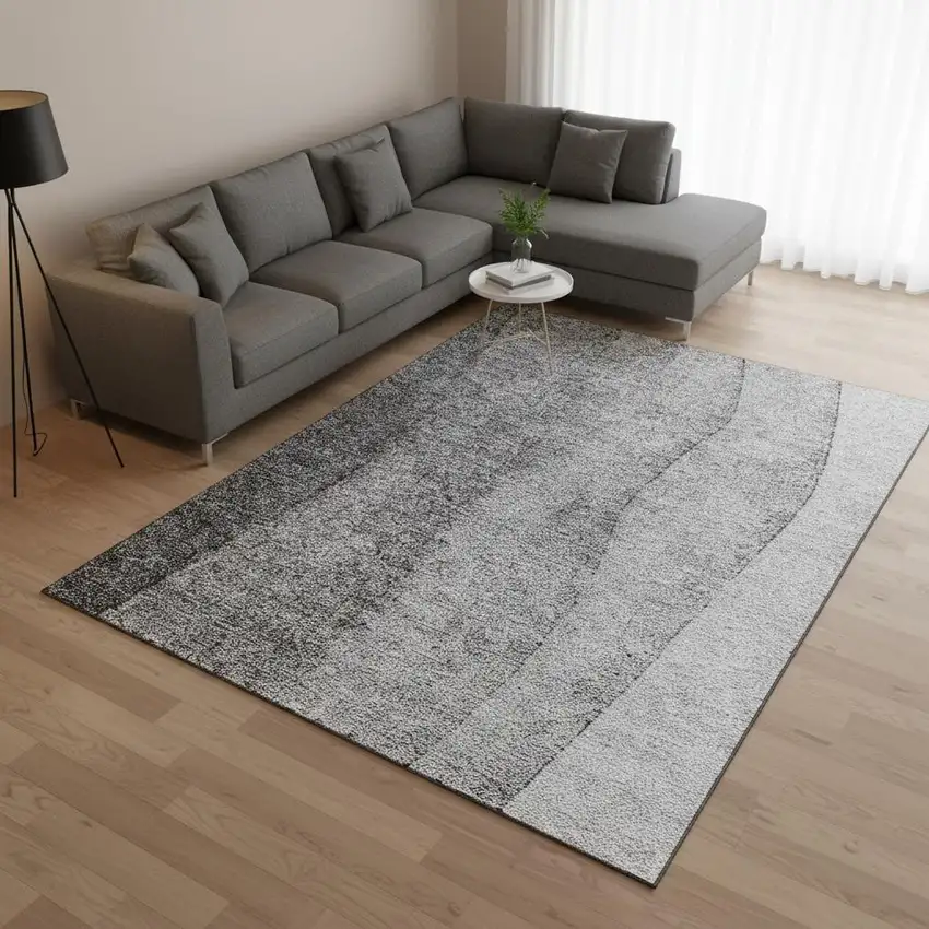 Gray And Silver Ombre Washable Area Rug With UV Protection Photo 1