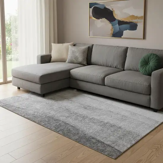 Gray And Silver Ombre Washable Area Rug With UV Protection Photo 1