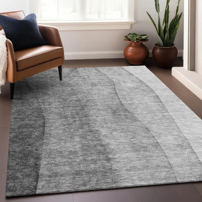 Gray And Silver Ombre Washable Area Rug With UV Protection Photo 7
