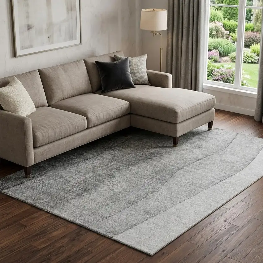Gray And Silver Ombre Washable Area Rug With UV Protection Photo 1