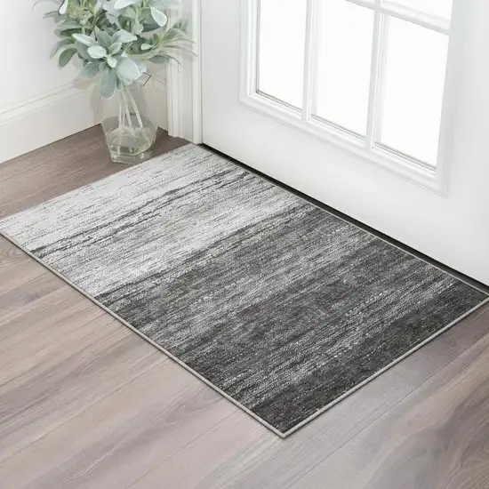 Gray And Silver Ombre Washable Area Rug With UV Protection Photo 2