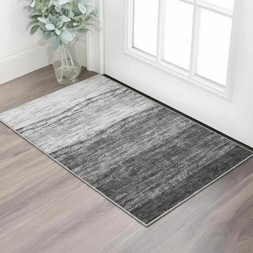 Gray And Silver Ombre Washable Area Rug With UV Protection Photo 2
