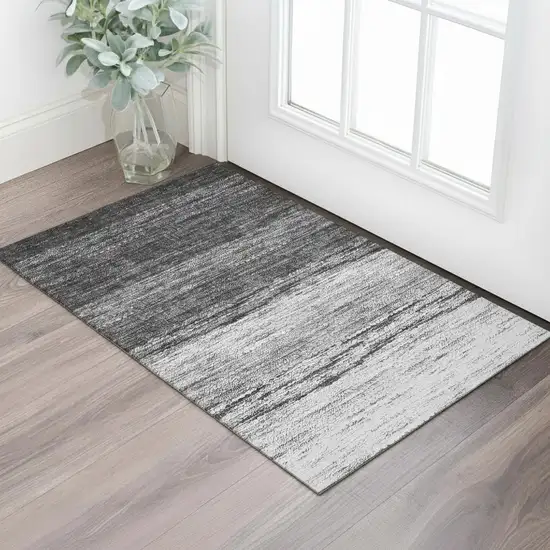 Gray And Silver Ombre Washable Area Rug With UV Protection Photo 1