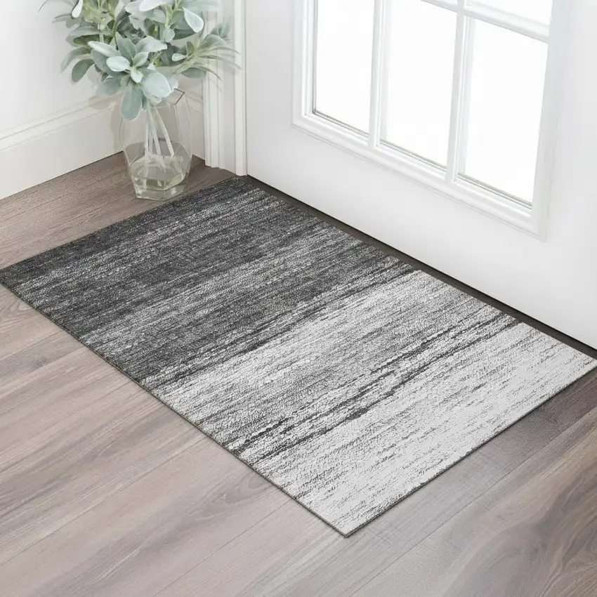 Gray And Silver Ombre Washable Area Rug With UV Protection Photo 1