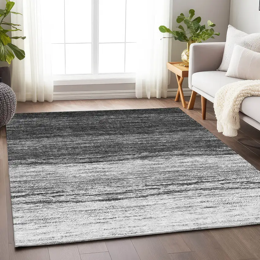 Gray And Silver Ombre Washable Area Rug With UV Protection Photo 6