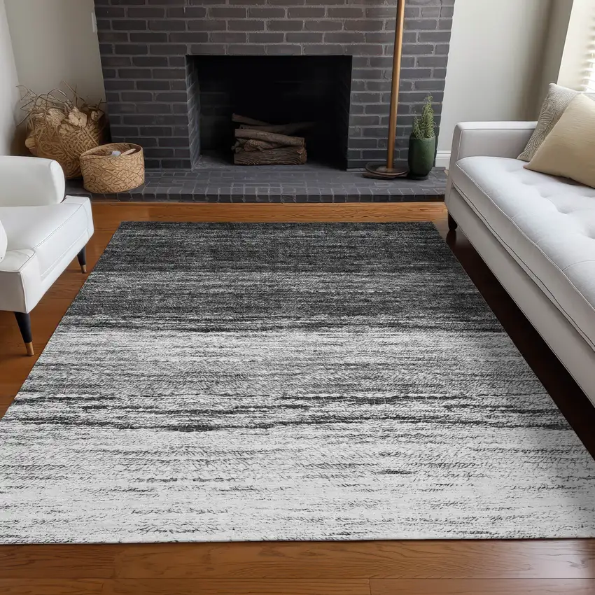 Gray And Silver Ombre Washable Area Rug With UV Protection Photo 5