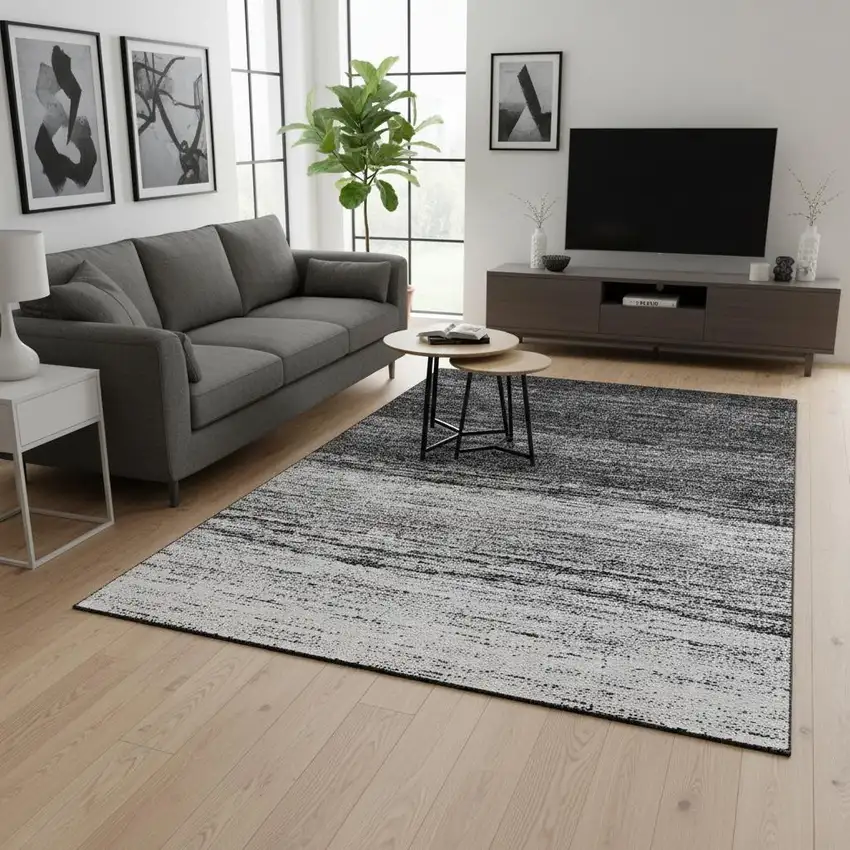 Gray And Silver Ombre Washable Area Rug With UV Protection Photo 2