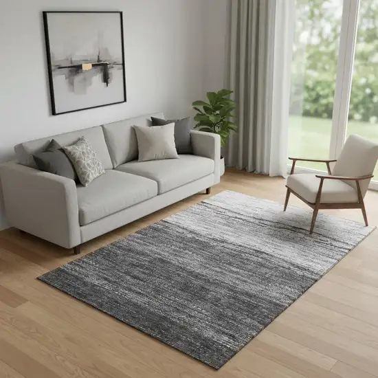 Gray And Silver Ombre Washable Area Rug With UV Protection Photo 1