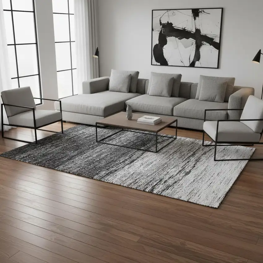 Gray And Silver Ombre Washable Area Rug With UV Protection Photo 2