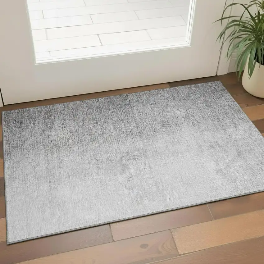 Gray And Silver Ombre Washable Area Rug With UV Protection Photo 1