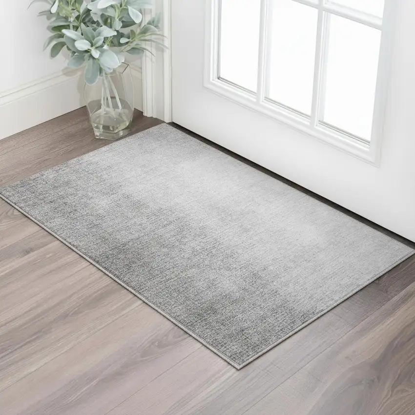 Gray And Silver Ombre Washable Area Rug With UV Protection Photo 2