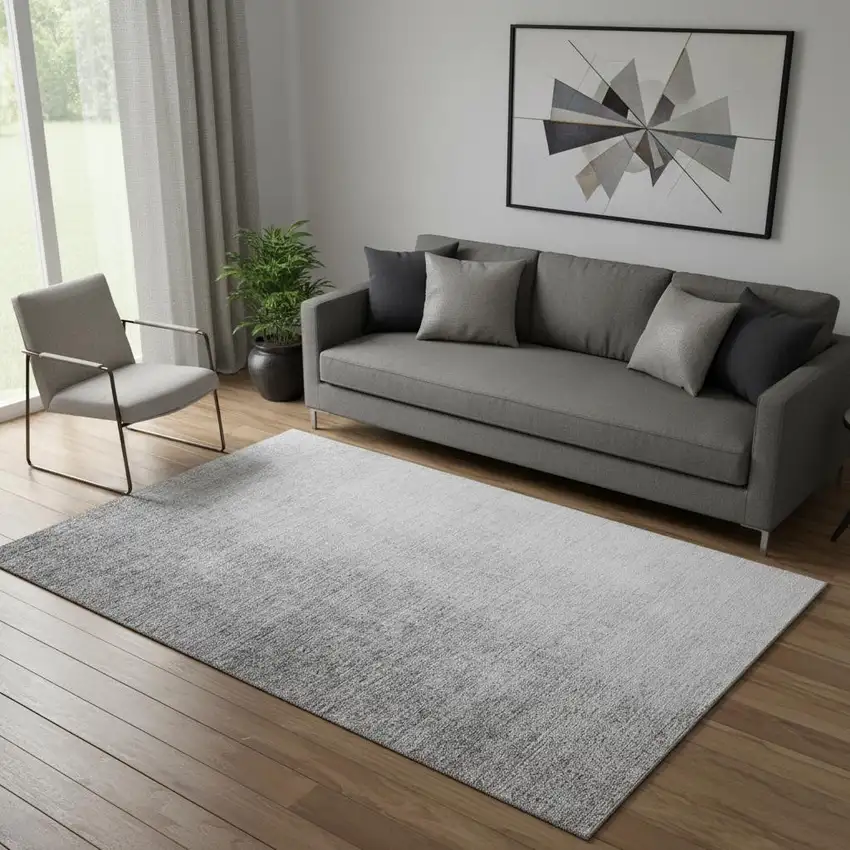 Gray And Silver Ombre Washable Area Rug With UV Protection Photo 1