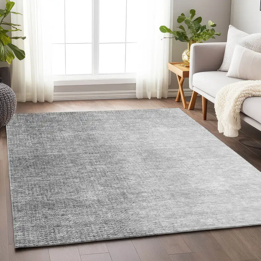 Gray And Silver Ombre Washable Area Rug With UV Protection Photo 5