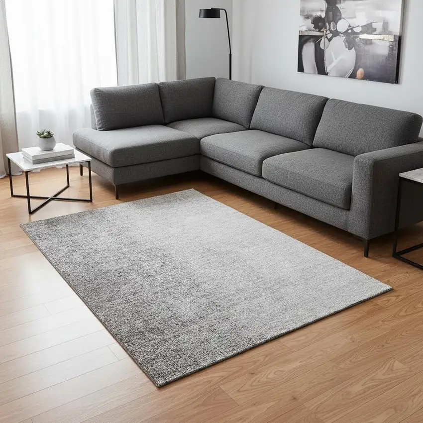 Gray And Silver Ombre Washable Area Rug With UV Protection Photo 2