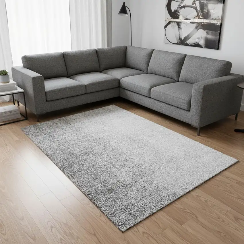 Gray And Silver Ombre Washable Area Rug With UV Protection Photo 2