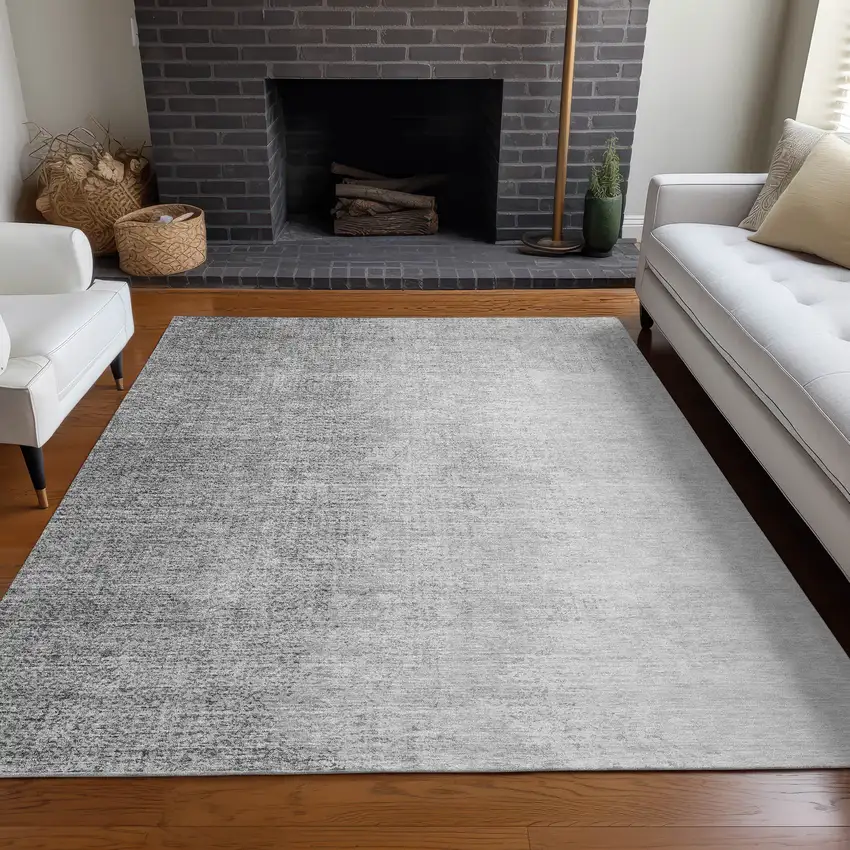 Gray And Silver Ombre Washable Area Rug With UV Protection Photo 6